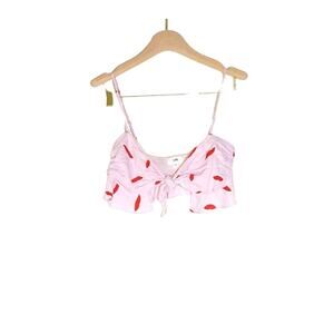 LPA - Tie Front Bandeau Crop Tank Top in Pink Red Lips / Size XS
